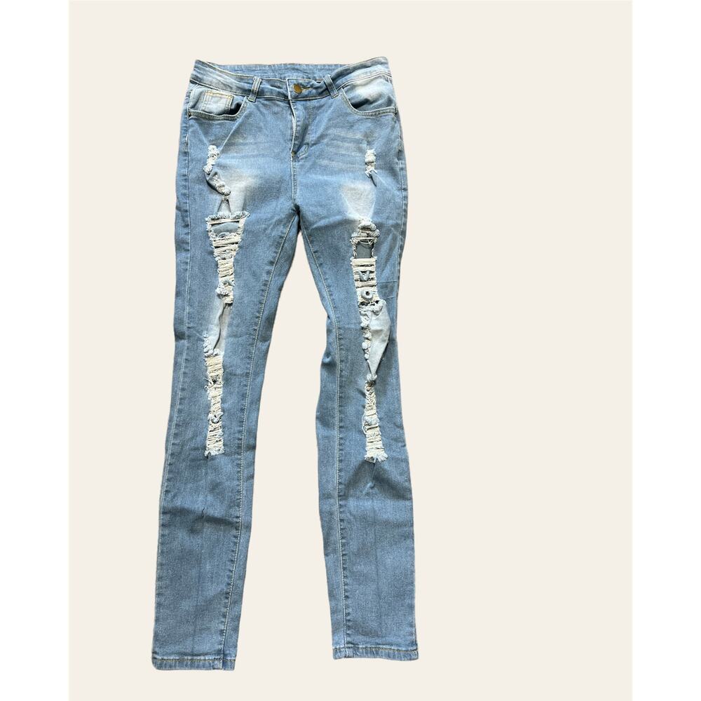 Stonewash Distressed Skinny Jeans